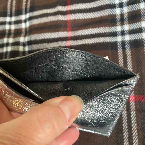 YSL Yves Saint Laurent Silver Metallic Leather Card Holder Wallet Vintage Rare - Picture 2 of 12